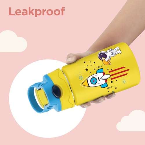 Image of Milton Insulated Spout Sipper Thermosteel Vacuum Insulated Water Bottle with Spout Lid and Straw, 300 ml, Easy Grip, Leak Proof, Hot & Cold, Bottle for Kids, School, Travel, ISI Certified, Yellow