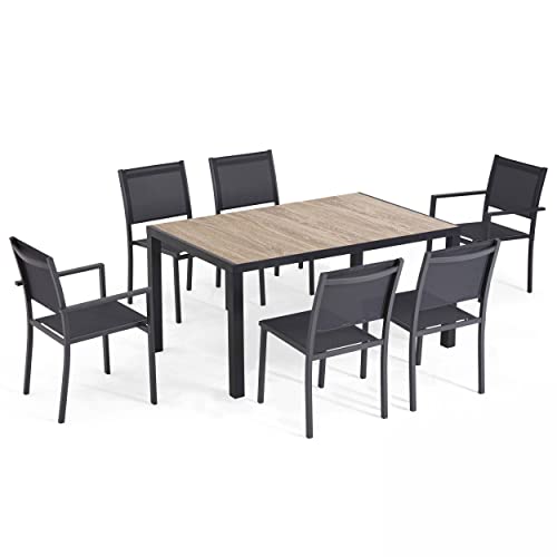 Oviala Ensemble Table de Jardin et 6 chaises en Aluminium et céramique Bois - Tivoli