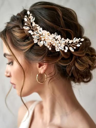 Peine para cabello nupcial con cristales y perlas miniatura 1