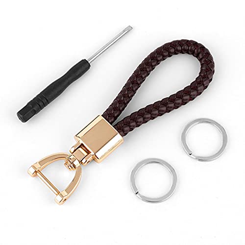 Snger Porte-clés de Voiture 360 ​​degrés Rotation Fer à Cheval Boucle tissé à la Main en Cuir Hommes Femmes Porte-clés Porte-Sac Pendentif Cover