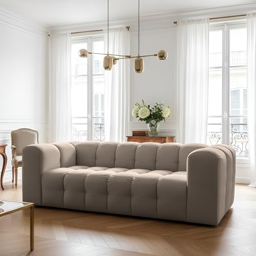 Baloo Sofá de 3 plazas, diseño moderno y confort lujoso para tu salón – Tela Tiffany (Taupe)