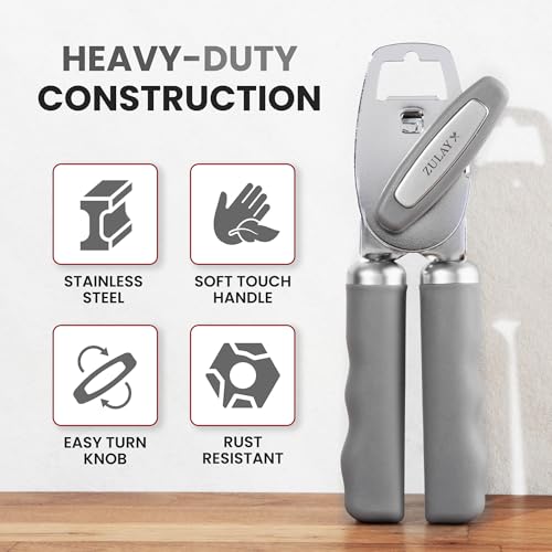 Image of Zulay Kitchen Manual Can Opener Heavy Duty Patented Stainless Steel, Gray
