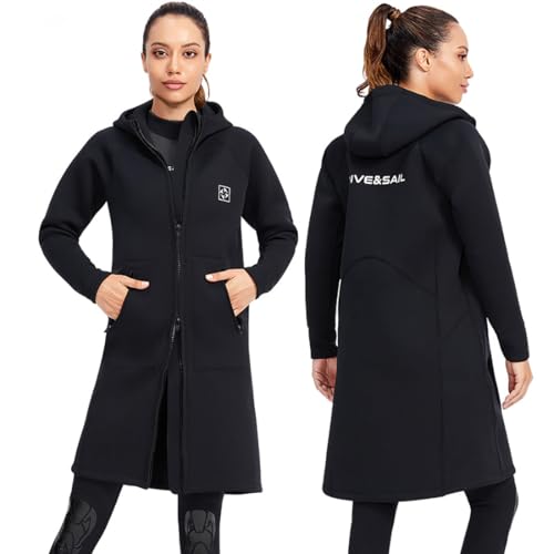 Chaqueta impermeable con capucha para buceo, abrigo largo para hombre y mujer de neopreno 3mm, cortavientos, resistente al frío y al sol miniatura 3