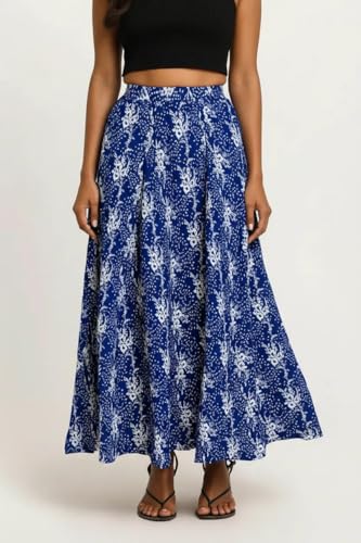 Image of Premium Long Skirt | Stylish Long Crushed Cotton & Unique Prints | Floor Length Skirt for Women | Elastic Waist Premium Maxi Skirt - Comfortable Casual Wear