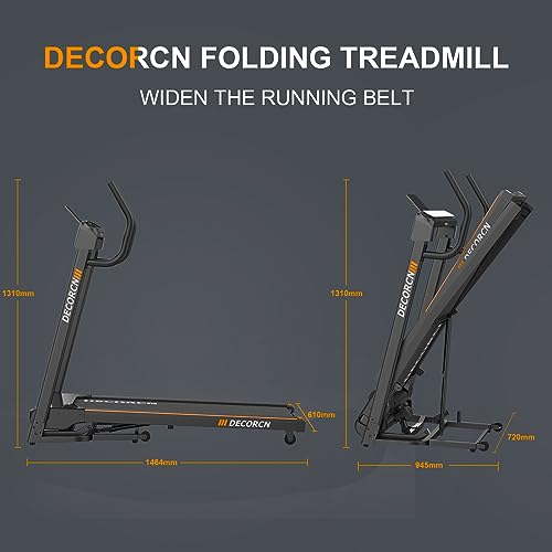 Decorcn Folding Treadmill for Home, 4.5HP, 20 Incline Levels, 1km/h-16km/h, 150KG limited, Running Machine for Heavy People with LED, Bluetooth Speakers, Silent Walking Pad for Home Office Gym - 6