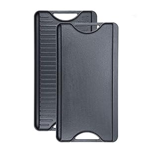 Denmay gietijzeren grillplaat voor gasfornuis, 50,8 cm x 26,5 cm Voorgekruide omkeerbare grill & grillpan 2-in-1 combinatie met eenvoudige handgrepen voor open vuur, oven, houtskoolgrill