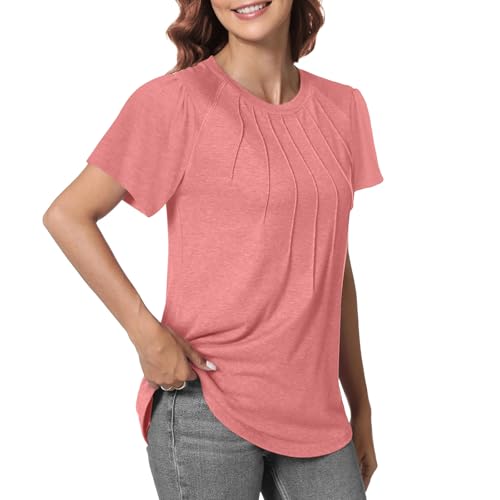 Beimuc Womens Tops Summer Short Puff Sleeve Pleated Shirts Casual Blouses Loose Tshirts Trendy 20252