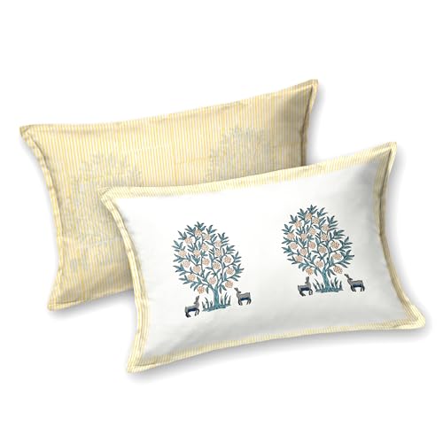 Image of BLOCKS OF INDIA Hand Block Printed 300 TC Cotton Super King Size Bedsheet(106 x 106) (Life Yellow)