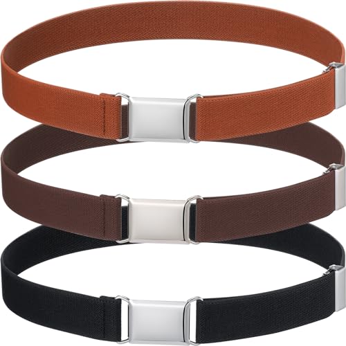 Image of Syhood 3 Pieces Toddler Boy Belt Kids Elastic Adjustable Stretch Belt Silver Square Buckle for Child Girl Pants Uniform Jeans