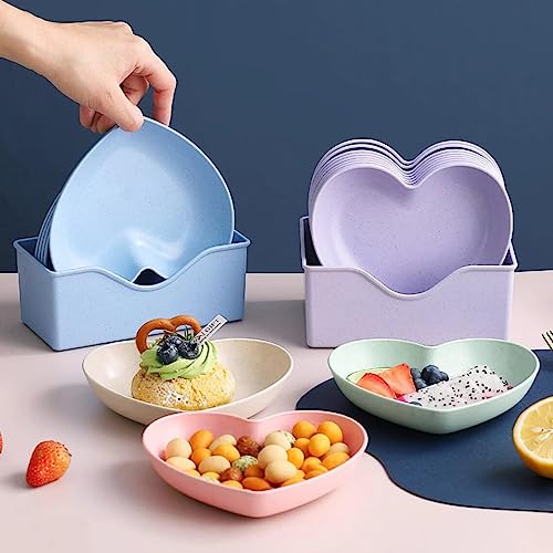 Image of Heart-Shaped Dessert, Salad & Snack Plates - Set of 10 Blue Plastic Dishes for Fruits, Steak, Appetizers | Lightweight, Eco-Friendly, Unbreakable Fiber Plates for Parties & Everyday Use