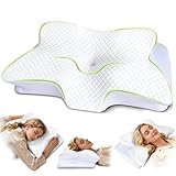 ROOWANA Cervical Neck Pillow for Neck Pain, Memory Foam Orthopedic Pillow with Contoured Design, Neck Support Pillows with Two Height Options for Side, Back and Stomach Sleepers, White