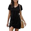 Locryz-Womens-Summer-Twist-Knot-Tshirt-Dresses-Casual-V-Neck-Short-Sleeve-Knot-Dress Locryz Womens Mini Dress Short Sleeve V Neck Side Knot Casual T Shirt Dress XL Black