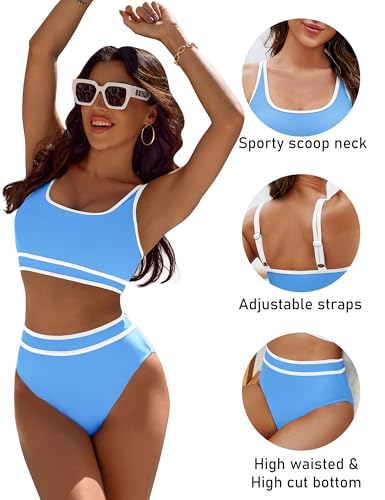 Image of BMJL Women's High Waisted Bikini Sets Sporty Two Piece Swimsuits Color Block Tummy Control Modest Bathing Suit