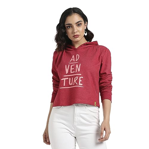 Image of PINACOLADA Women's Typographic Print Hoodie with Ribbed Hem for Casual Wear | Pull On Closure | Hooded Neck | Long Sleeve | Cotton Sweatshirt Crafted with Comfort Fit for Everyday Wear