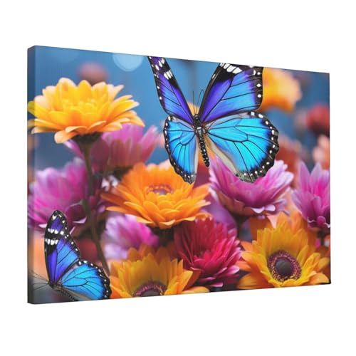 Peinture murale toile pour raviver un mur blanc avec cette décoration papillon fleur
