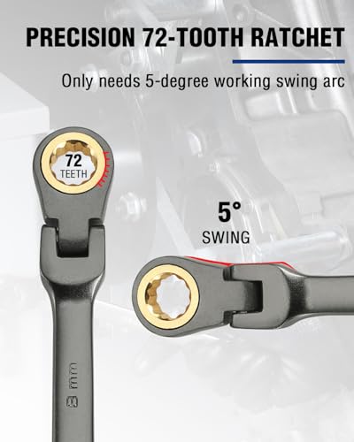 Image of WORKPRO 8 mm Flex-Head Ratcheting Combination Wrench, Nickel Plating