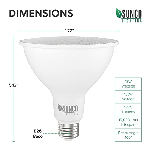 Sunco 6 Pack 1800 Lumens Outdoor Led Flood Light Waterproof Par38 Led Bulb, Dimmable, 15W=120W, 5000K Daylight, E26 Base, Ul Energy Star Listed #TOP1