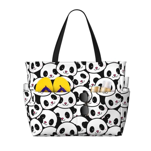 Cute Panda Face Print Large Beach Tote Bag for Women Extra Large Capacity Sandproof Waterproof Pool Bag Suitable for Swimming Pool Gym Groceries Travel