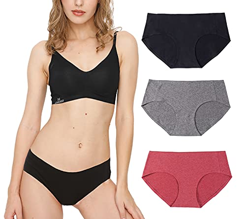 Misolin Culotte Femme Coton Stretch Taille Basse sous-vêtements Douce Bikini Slips Lot de 3 Noir/Gris/Rouge Tag M(40-42) Cover