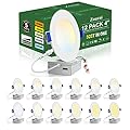 zouzai 12 Pack 4 Inch 5CCT Ultra-Thin LED Recessed Ceiling Light with Junction Box, 2700K/3000K/3500K/4000K/5000K Selectable, 9W Eqv 80W, Dimmable, led can Lights - ETL and Energy Star Certified