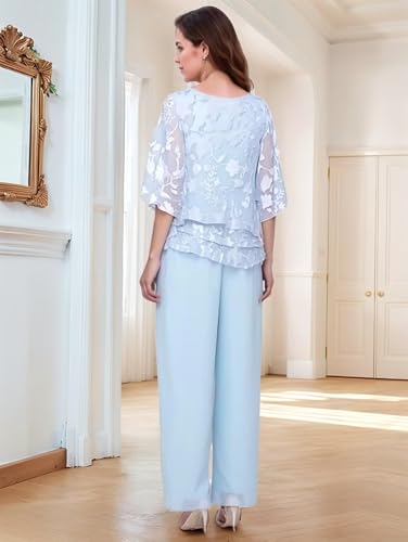 2 Piece Mother of The Bride Pant Suits for Wedding Floral Chiffon Formal Pant Suit for Women Dressy Wedding Guest Outfits2
