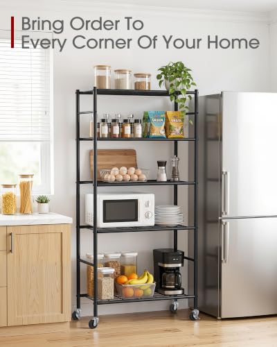 Image of Sakugi 5-Tier Storage Shelves 33.1 inch x12.6 inch x73.5 inch Black with Wheels
