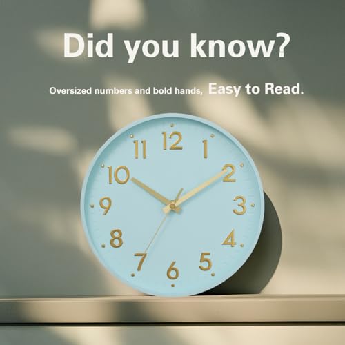 Image of Mosewa Wall Clock 8 Inch, Wall Clocks Battery Operated Silent Non-Ticking Modern Analog Clock Decorative for Kitchen, Bedroom, Office,Bathroom(Aqua Blue)