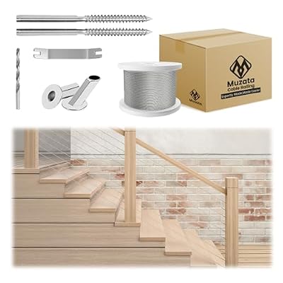 Muzata 0-10ft Wood Cable Railing System Fit for 1/8" Cable Railing Kit Hardware Swage Lag Screws T316 Stainless Steel One-Stop All-in-One DIY Stair Section Length Adjustable Super Easy WA04