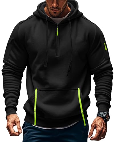 whox Tactical Hoodies For Men Quater Zip Up Pullover Sweatshirt Casual Workout Mens Hoodies with Pockets Black