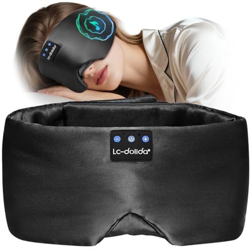 LC-dolida Luxurious Silk Soft Sleep Mask, Sleep Headphones with Bluetooth 5.4 for Side Sleeper, Total Blackout Eye Sleeping Mask for Women and Men, Ideal Gift for Restful Sleep, Travel(Black)