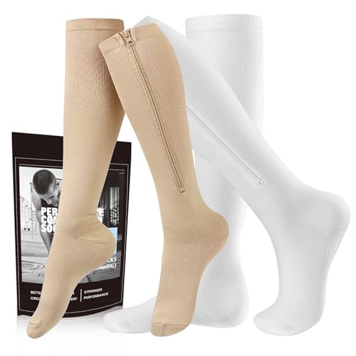 Image of cerpite Zipper Compression Socks, 2 Pairs 15-20 mmHg Closed Toe Compression Stockings for Men Women