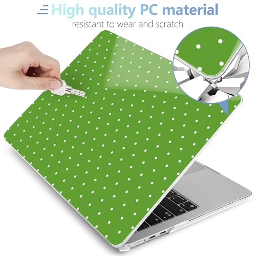Image of MEEgoodo Case for M5 /M4 /M3 /M2 MacBook Air 13 inch 2026 2025 2024 2022, Fit Model A3449 /A3240 /A3113 /A2681, Case Compatible with MacBook Air 13.6-inch, White Dots & Green
