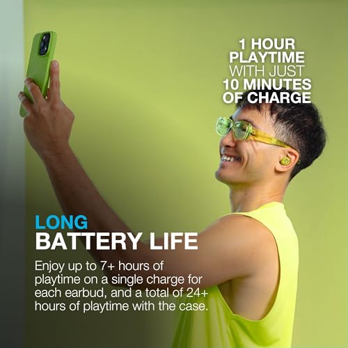 Image of JLab Go Pop ANC Active Noise Cancelling Earbuds, Bluetooth Earphones, 24+ Hr Playtime Wireless Headphones, IP55 Sweat-Resistant in Ear Buds with Microphone, Multipoint, Transparent Neon Green