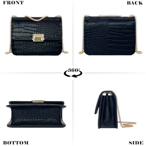 Mini Crocodile Pattern Shoulder Bags for Women with Chain Strap,Small Purses for Women with Flap Closure2