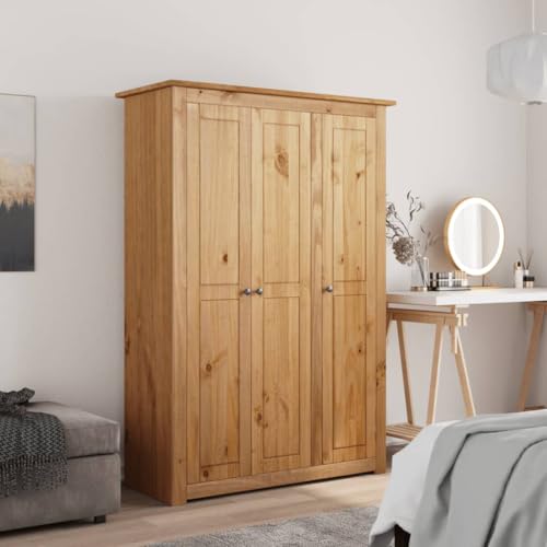 KTHLBRH Armario de 3 Puertas de Madera de Pino Panamá Range 118x50x171,5 cm con 4 Estantes Fijos y Barra Colgante para Organización y Almacenamiento Versátil en Dormitorios