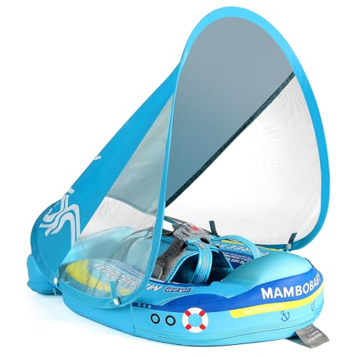 Image of Mambobaby Float Add Tail No Flip Over Non-Inflatable Baby Swim Float Pearl Foam Solid Water Floats Smart Swim Trainer Infant Pool Float Swim Ring with Sun Canopy