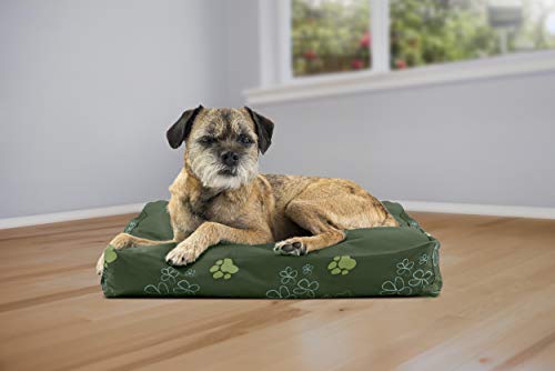 Image of Furhaven Water-Resistant Pillow Dog Bed for Small Dogs w / Removable Washable Cover - Indoor & Outdoor Garden Print Mattress - Jungle Green, Small