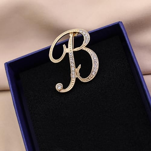 Image of Rhinestone Initial Brooch Pin for Women, Alphabet Gold Letter Brooch A-Z with Crystal, Metal Pin for Hat Bag Dress Suit Accessory for Men