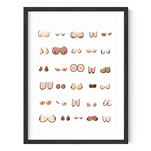 HAUS AND HUES Bathroom Art Funny Wall Art Poster (Boobs, 12x16 Black Framed)
