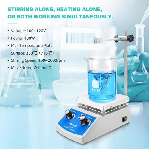 Magnetic Stirrer Hot Plate w/Stir Bar Retriever, 100-2000RPM Hot Plate Stirrer w/Stir Bar, Max.520℉ Magnetic Hotplate Stirrer w/TM-Holder, Max.2000mL Capacity Hot Plate with Magnetic Stirrer - Thumbnail 4