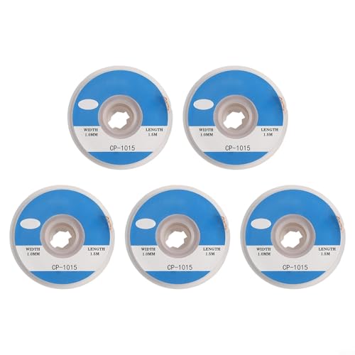 Lot de 5 tresse à dessouder sans nettoyage pour réparation de circuits imprimés, 1 à 3,5 mm de largeur et 1,5 m de long, compatible avec les fers à souder (1 mm)