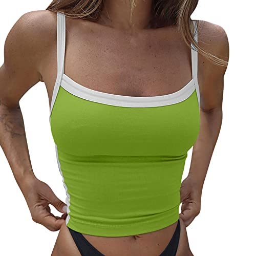 Briskorry Crop Tops Mujer Sexy sin vientre Camisola sin mangas Cami Cropped Top Cuello Cuadrado Camiseta sin Hombros Espagueti Tirantes Cami E-Girls Streetwear