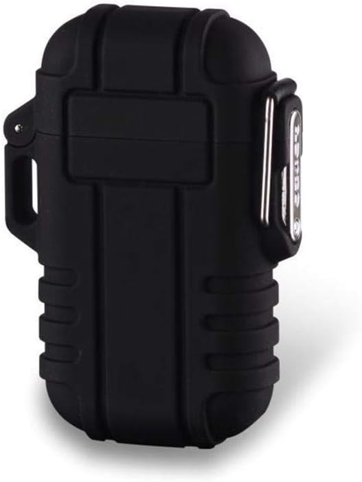 tangyuandain Waterproof Dual Arc Lighter,USB Rechargeable Windproof Flameless Electric Lighter with Lanyard for Outdoors Adventure Camping Hiking (Black)