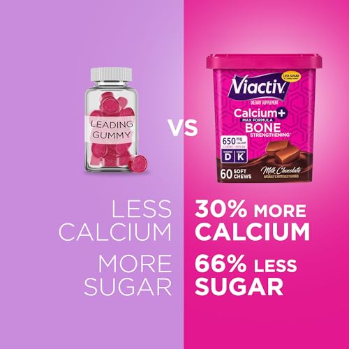 Image of Viactiv Calcium +Vitamin D3 Supplement Soft Chews, Milk Chocolate, 60 Chews - Calcium Dietary Supplement for Bone Health