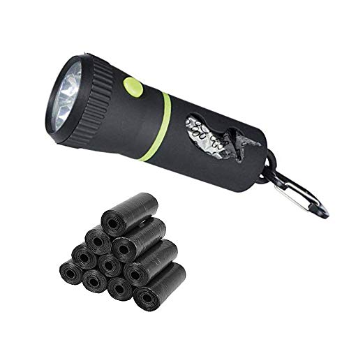 Dispensador de bolsa para ollas con lámpara LED (pilas incluidas) integrado, 150 bolsas de regalo, linterna LED ultra potente + dispensador + 150 bolsas de caninas incluidas Cover