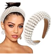 Bouory Off White Pearl Headbands Padded Wide Hairbands Bling Rhinestone Head Bands for Women Brid...
