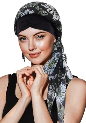 Ababalaya Silky Lined Head Scarf for Women Chemo Headwear Stylish Boho Pre-Tied Turban Headwraps Sleeping Bonnet Cancer Hats