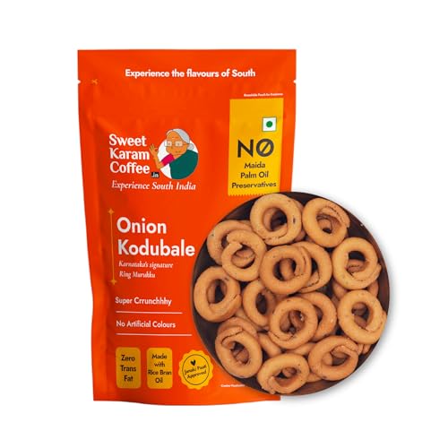 Image of Sweet Karam Coffee Onion Kodubale (Ring Murukku) - 200grams | No Maida, Palm Oil or Preservatives | Authentic South Indian Chakli Snack | Crispy Tea-Time Namkeen | Homemade & Flavorful Recipe