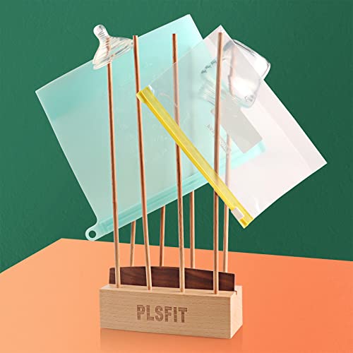 PLSFIT Plastic Bag Drying Rack, Reusable Ziplock Bag Dryer, Baby Bottle Drying Rack Space Saving for Kitchen, Bottle Dryer Rack, Multi-Purpose Wood Drying Rack, Folds for Easy Storage - Image 3