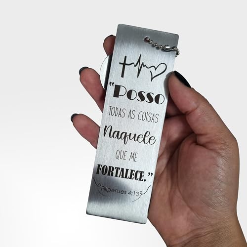 Marcador de Página Inspiracional em Aço Inoxidável Escovado com Versículo Bíblico Filipenses 4:13, Pingente Decorativo para Leitura